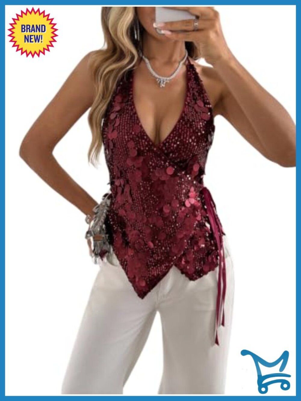 Sequin Halter Top Sleeveless Asymmetrical Hem Backless Party Rave Women's